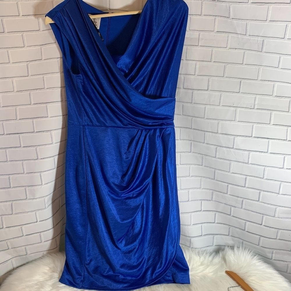 Suzi Chin Maggy Boutique Blue‎ Faux Wrap Dress Sz 8